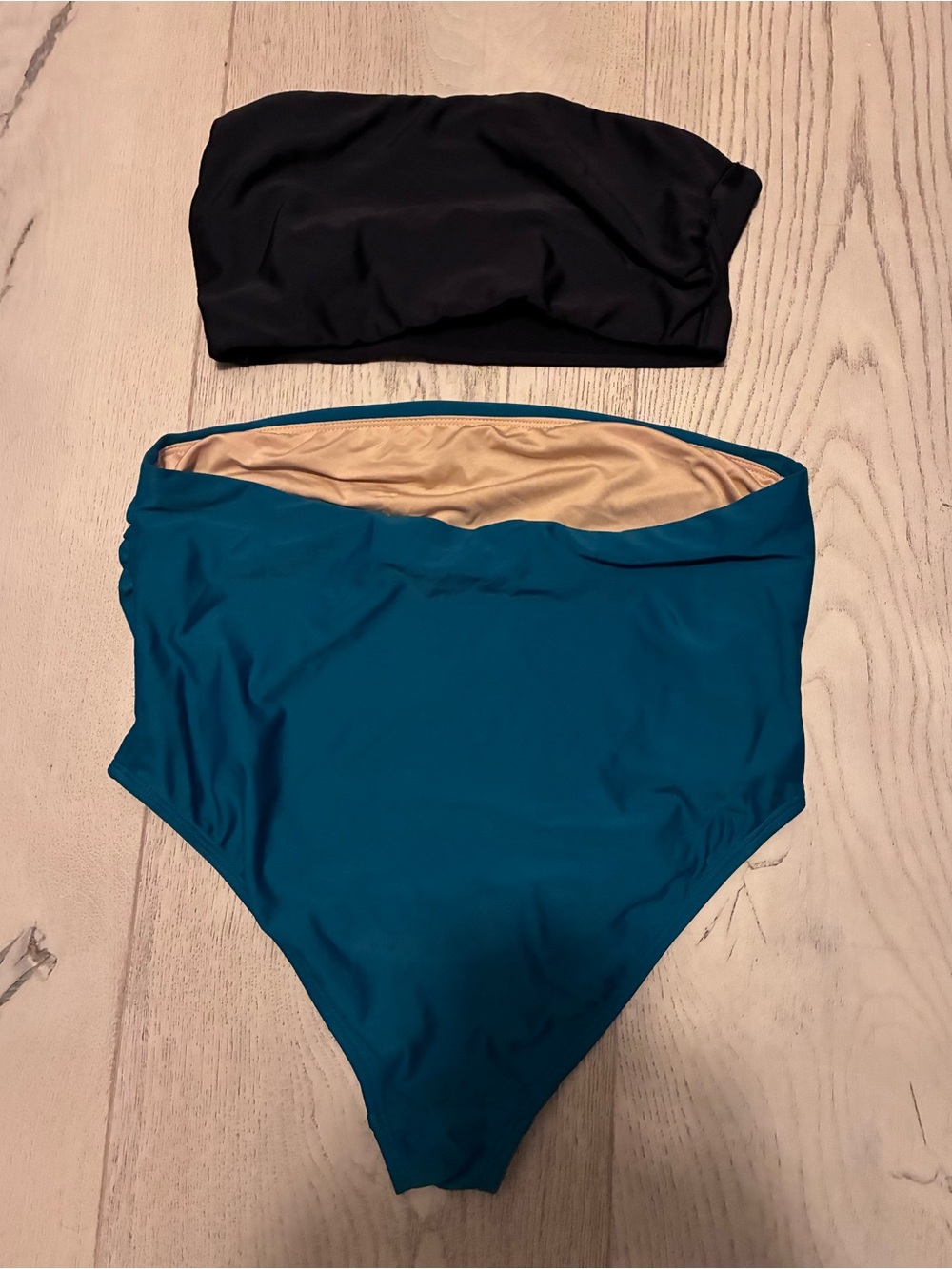 Old Navy Black Bandeau Top with Teal High-Waist Swim Bottoms Maternity